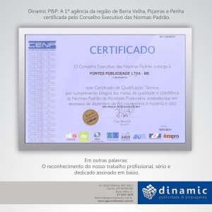 Mais uma grande conquista da Dinamic P&P: Certificado de qualificação técnica pelo Conselho Executivo das Normas-Padrão
